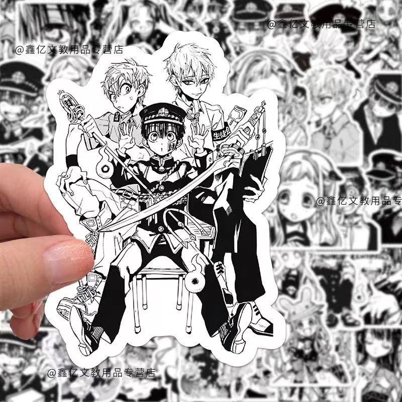 Bộ 60 Miếng Dán Trang Trí laptop / Điện Thoại Họa Tiết Hoạt Hình hanako-kun Màu Trắng Đen diy