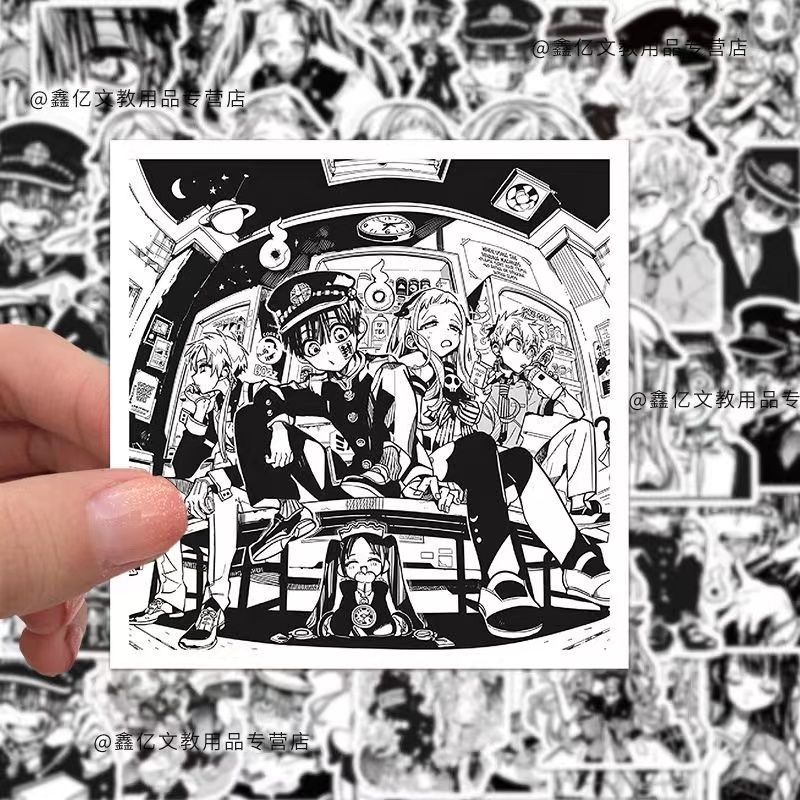 Bộ 60 Miếng Dán Trang Trí laptop / Điện Thoại Họa Tiết Hoạt Hình hanako-kun Màu Trắng Đen diy