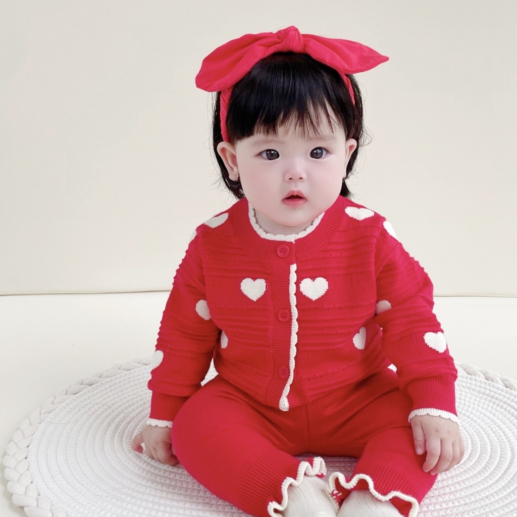 Áo Khoác cardigan Len Dệt Kim In Hình Trái Tim Thời Trang Thu Đông Dễ Thương Cho Bé Gái