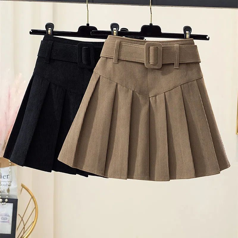 Chân Váy Kaki Nhung Kẻ Eo Cao Dáng Chữ a Xếp Ly Phong Cách retro Hàn Quốc Thời Trang Thu Đông 2023 Dành Cho Nữ