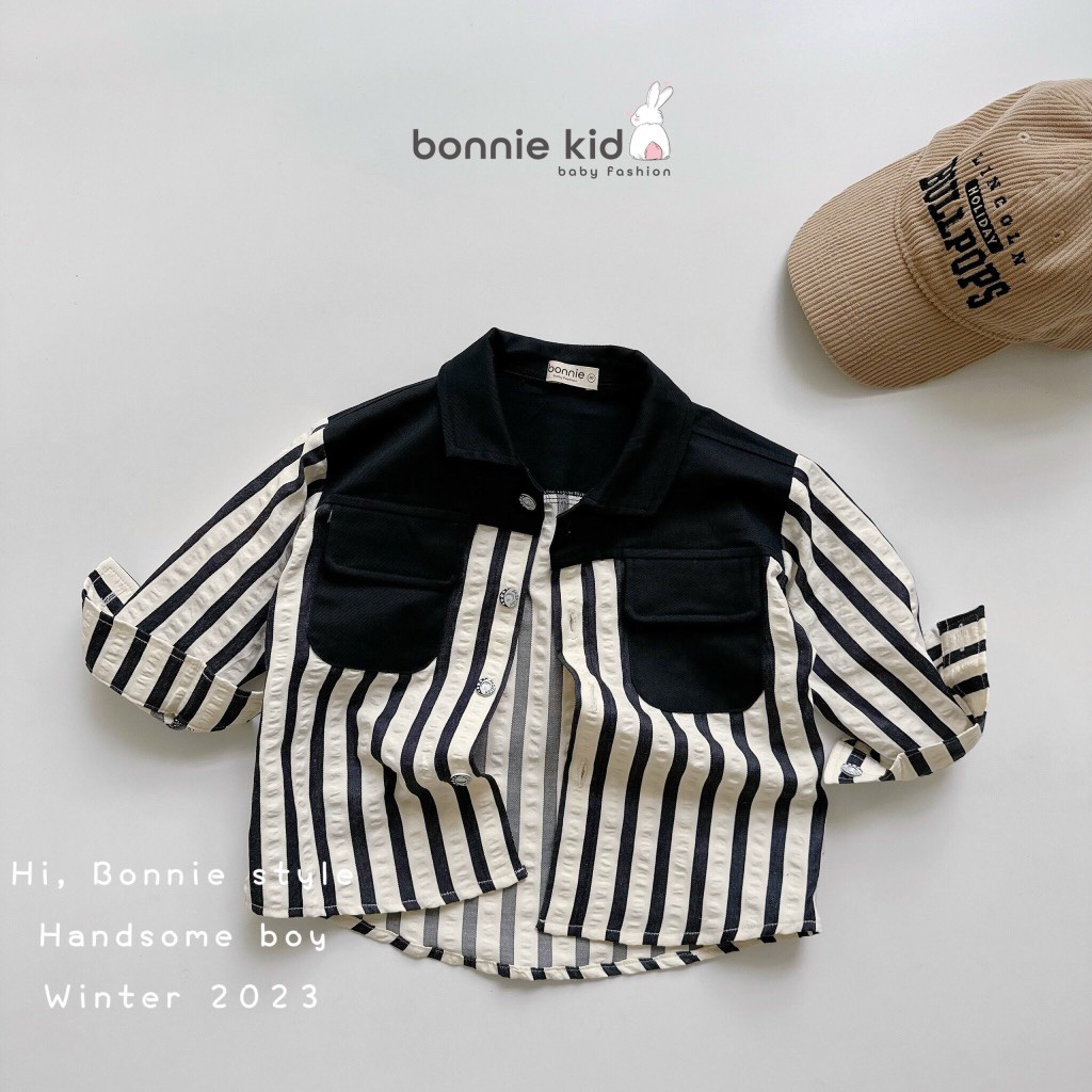 Áo sơ mi kẻ phối túi ngực cho bé trai 9-27kg