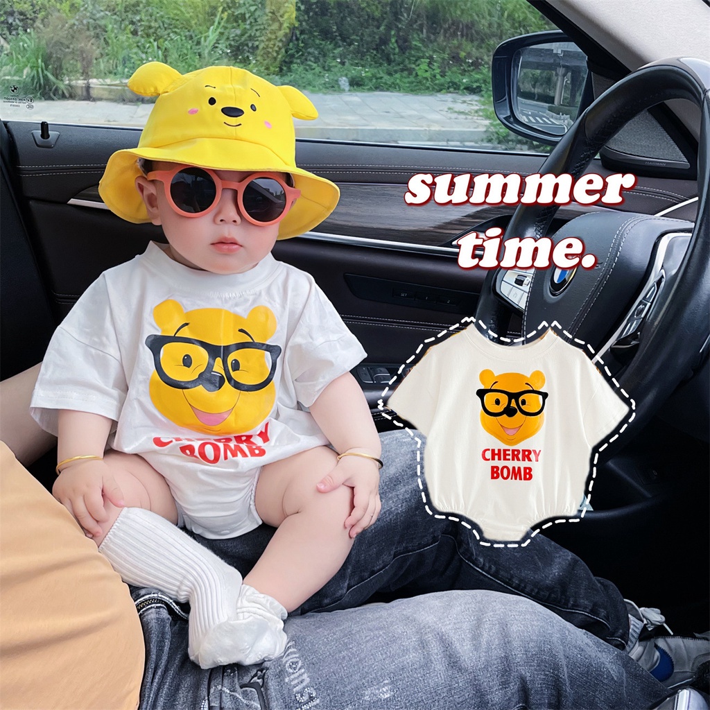 Áo Liền Quần Tam Giác Tay Ngắn Bằng Vải cotton In Họa Tiết Gấu Hoạt Hình Dễ Thương Thời Trang Mùa Hè Cho Bé Trai Và Gái Sơ Sinh Lớp 0-2