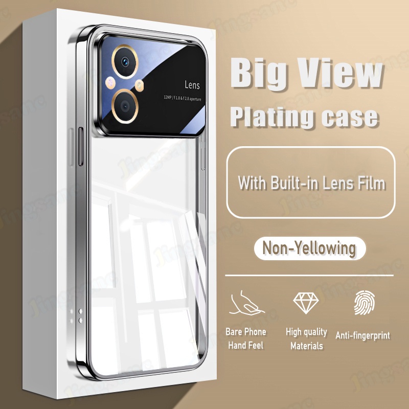 Jingsasnc Ốp Điện Thoại tpu Mềm Trong Suốt Mạ Điện hd Chống Sốc Có Miếng Dán Bảo Vệ Ống Kính Máy Ảnh Cho oppo reno 7z 5g / reno 8z 5g