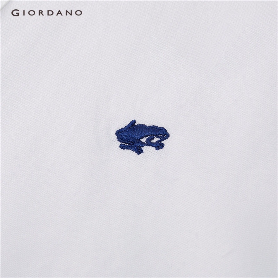 GIORDANO MEN Frog embroidered oxford slim long sleeve shirt 90042078