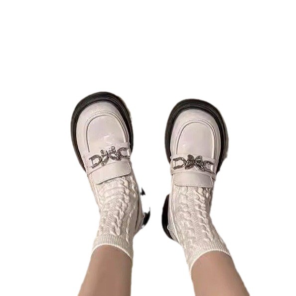 Giày Da Đế Dày Đính Nơ Kim Loại Phong Cách Anh Quốc Thời Trang Mùa Thu 2023 Cho Nữ