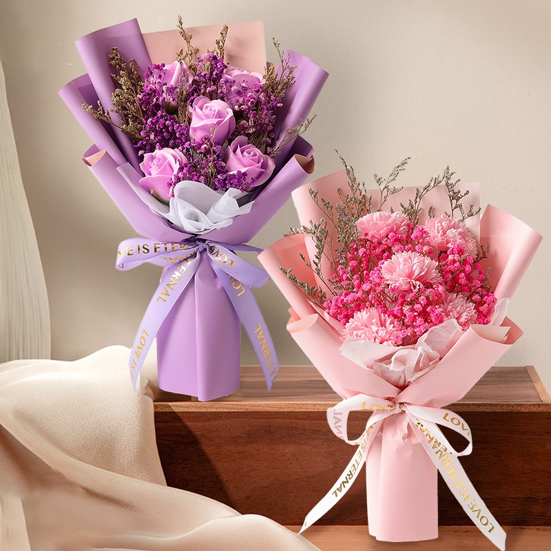 Bó Hoa Hồng Sáp Khô Sáng Tạo Làm Quà Tặng Sinh Nhật Bạn Trai Bạn Gái Hoa Cẩm Chướng gypsophila