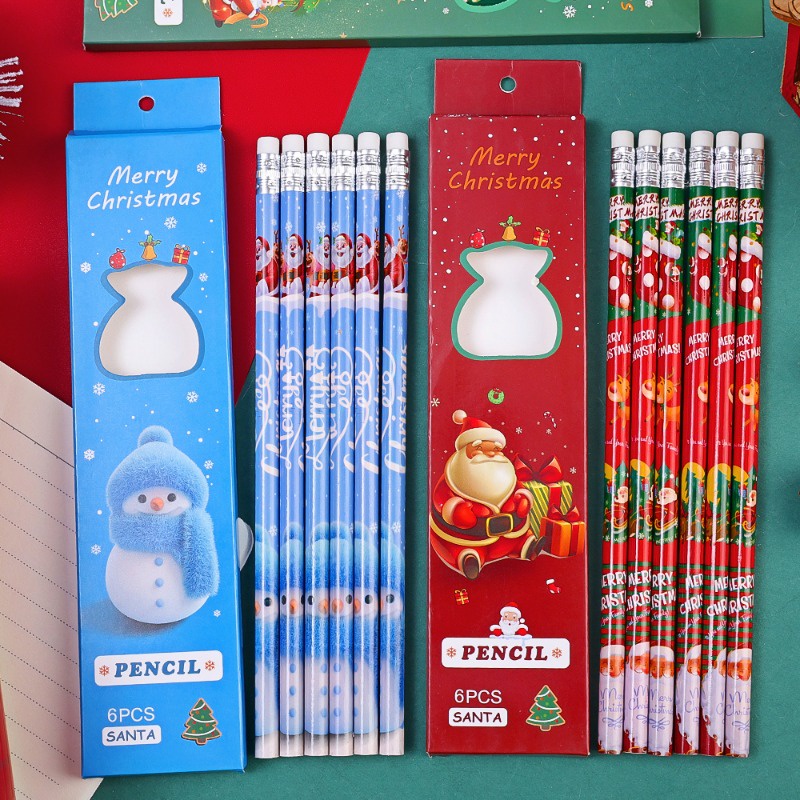 Bộ 6 Bút Chì / Bút Chì Vẽ Hình Cây Thông Giáng Sinh / Tuần Lộc Hoạt Hình Bằng Cao Su / Người Tuyết / Tuần Lộc / Văn Phòng / Trường Học