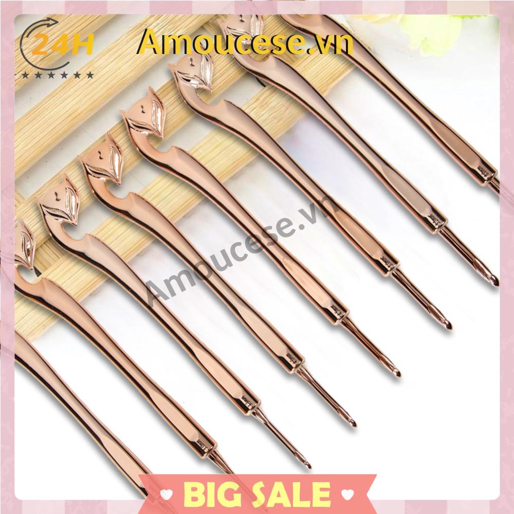 Bộ 8 Kim Móc Len Thủ Công Họa Tiết Cáo Vàng