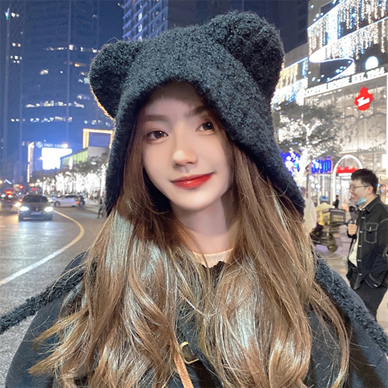 Dễ Thương Mũ beanie Giữ Ấm Tai Gấu Đáng Yêu Cho Nữ