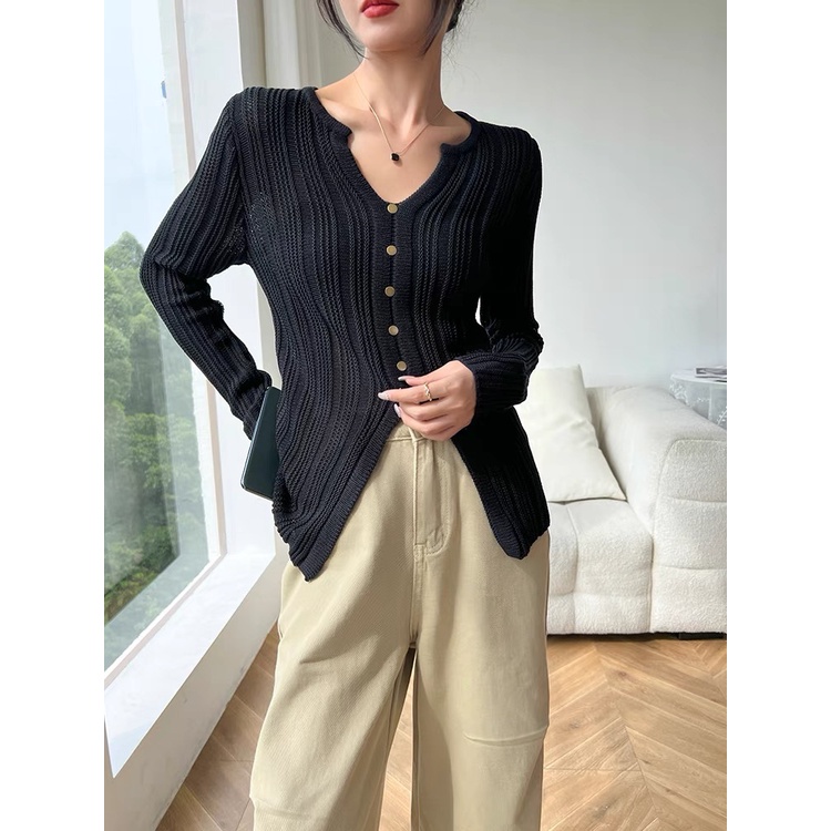 Áo len cardigan nữ dài tay khí chất mùa thu 2023 phong cách mới cho nữ