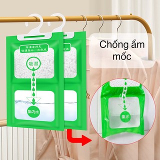 Túi hút ẩm - gói hút ẩm tủ quần áo, tủ giày 2 ngăn chống ẩm chống mốc có móc treo đa năng