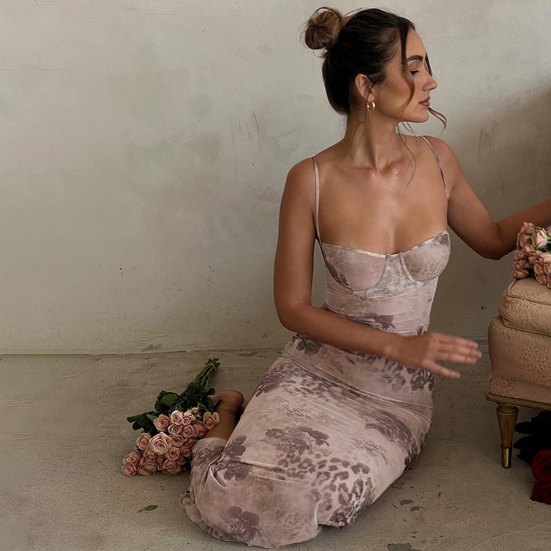 Đầm không tay dáng ôm Hoạ Tiết Hoa In Phong Cách retro | BigBuy360 - bigbuy360.vn