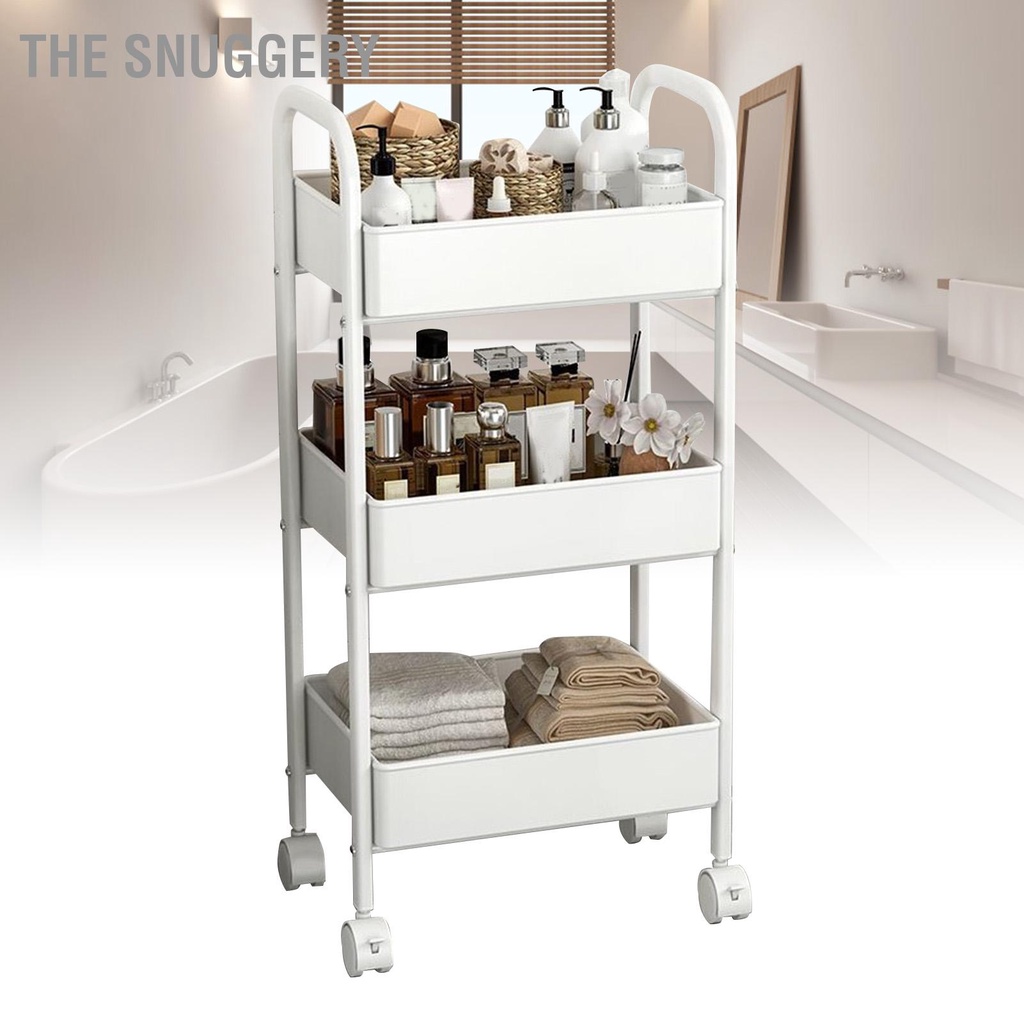 The Snuggery Xe đẩy tiện ích 3 tầng Giá để đồ đa năng có bánh xe cho phòng ngủ Nhà bếp Văn Ký túc xá
