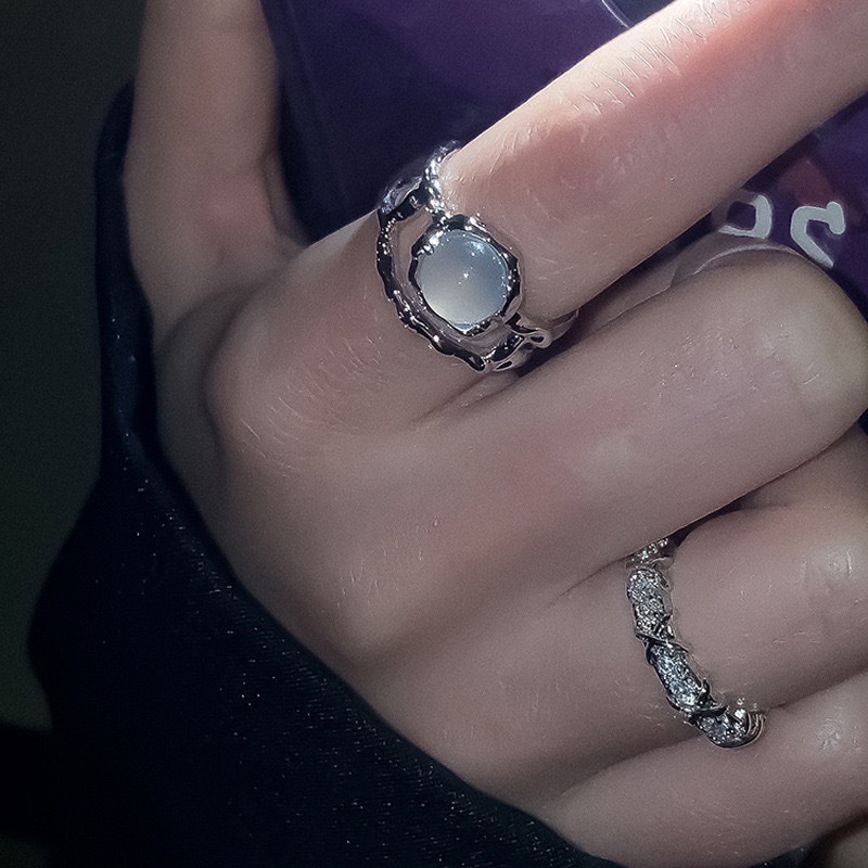 Niche Nhẫn Hở Đính Đá Mặt Trăng Thiết Kế Đơn Giản Thời Trang Cao Cấp Cho Nữ