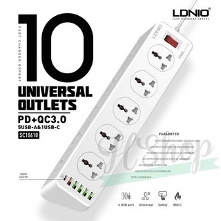 Ổ cắm điện thông minh ldnio sc10610 - 10 ổ cắm và 6 cổng sạc usb - pd 3.0 20w, qc 3.0 18w có chân cắm eu- hshop