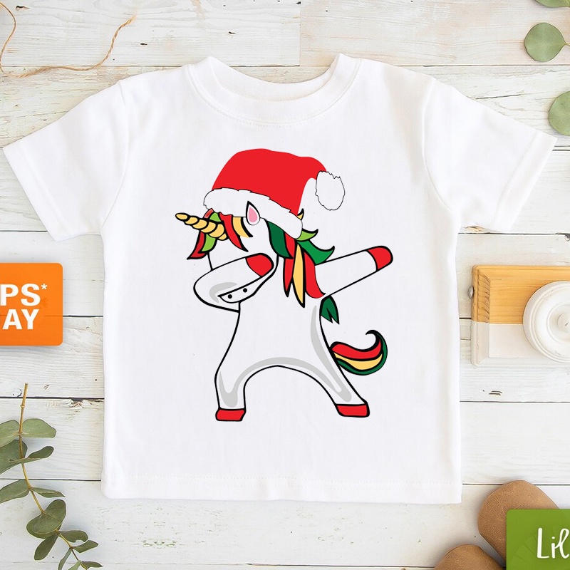 Áo Thun Tay Ngắn In Hình Ông Già Noel / Kỳ Lân Mừng Năm Mới Cho Bé