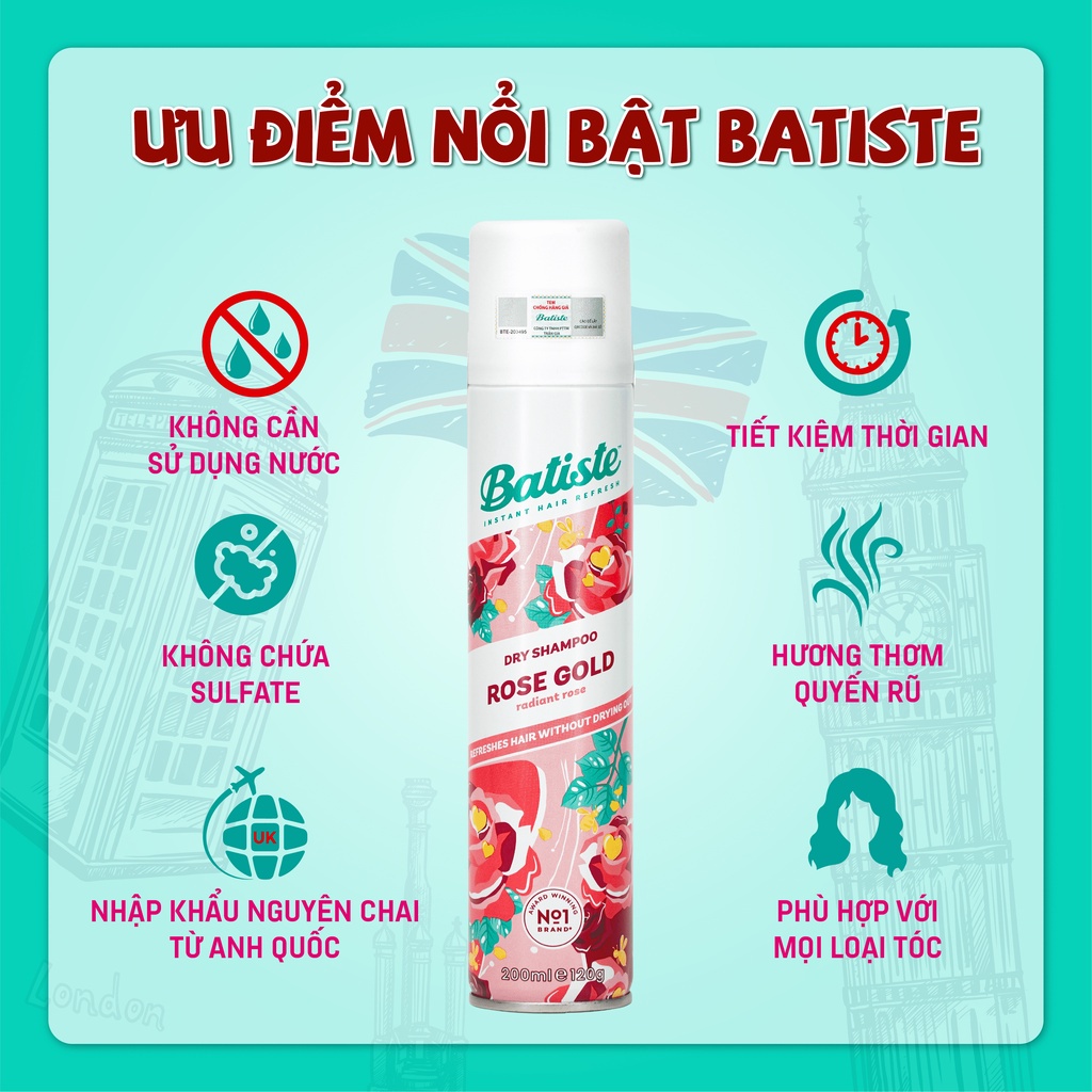 Gội Khô Batiste Dry Shampoo 50ml-200ml | Hết Ngứa, Hết Bết Dính Tóc, Bồng Bềnh Tức Thì