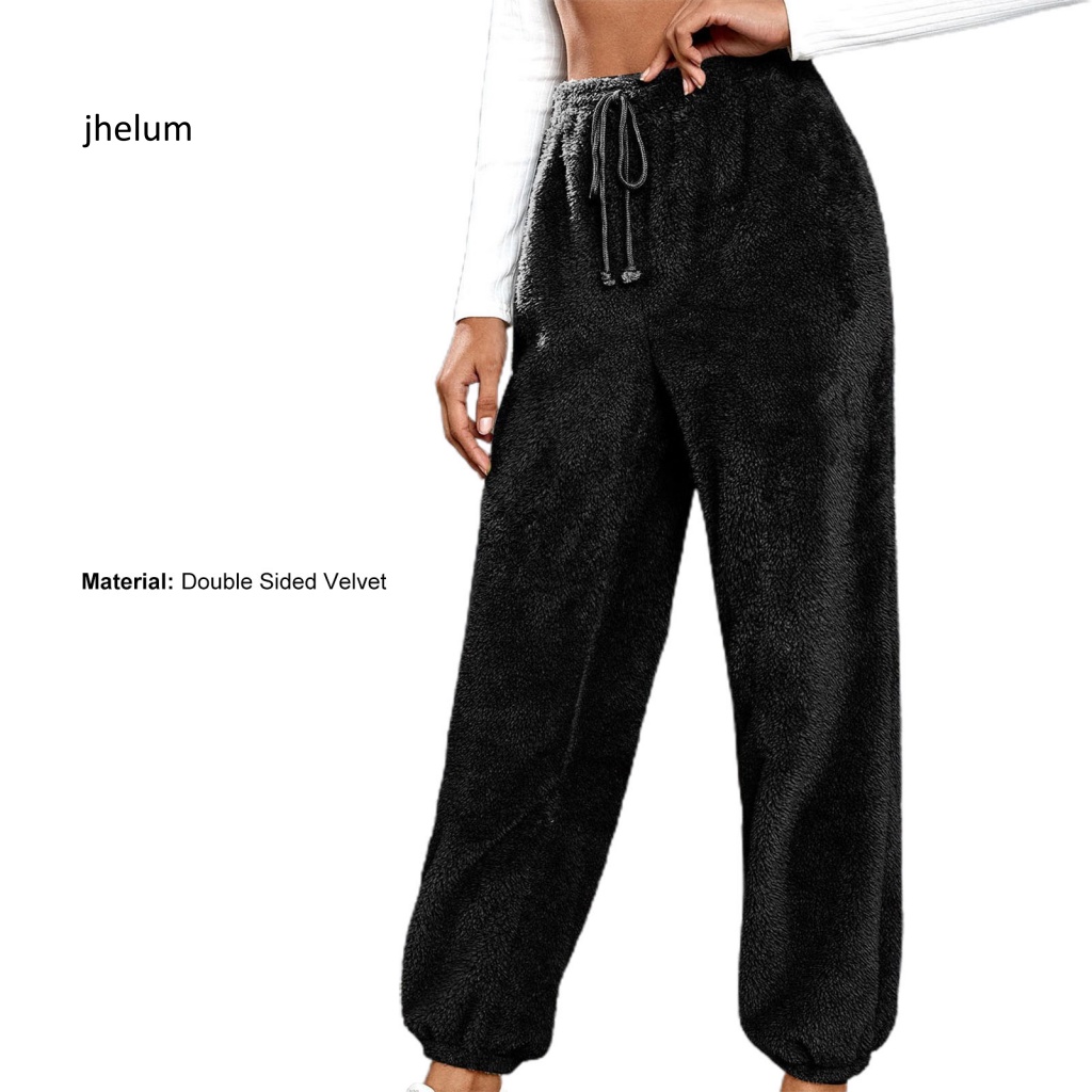 Quần Nhung Lông Hai Mặt Lưng Thun Rút Dây Màu Trơn Dáng Rộng Thời Trang Đường Phố