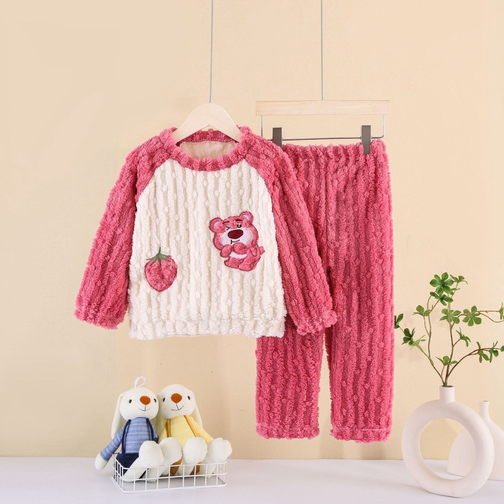 Homibear / / Bộ Đồ Ngủ Chất Nhung San Hô Dày Dặn Giữ Ấm Mùa Thu Đông Cho Bé Trai Và Bé Gái