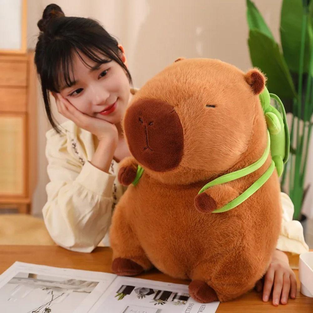 Shanhai Búp Bê Nhồi Bông capybara Hatybara capybara Hình Rùa Kèm Ba Lô Vải Mềm Mại