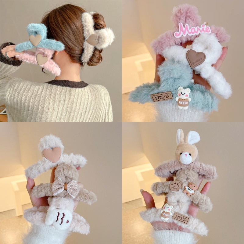 Kẹp Tóc Lông Nhung Hoạt Hình Phong Cách Hàn Quốc Dễ Thương Xinh Xắn 14cm