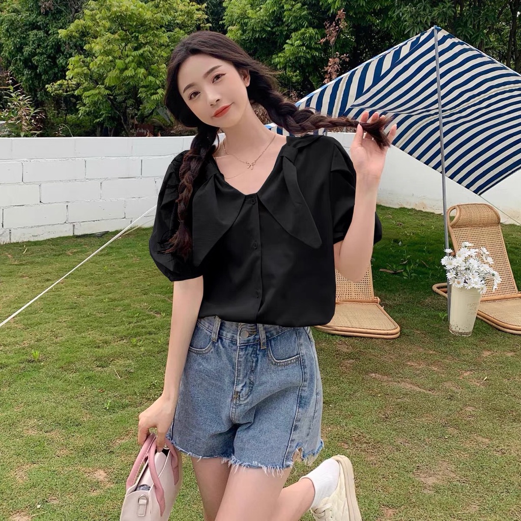 Áo sơ mi bigsize 60kg - 95kg kiểu nơ cổ dây lưng phù hợp mặc đi chơi du lịch