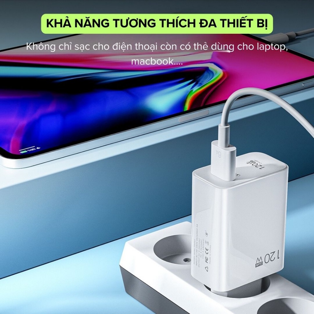 Củ Sạc Nhanh 120W Chuyên Dụng cho Điện Thoại, Laptop, Thiết Bị Điện Tử