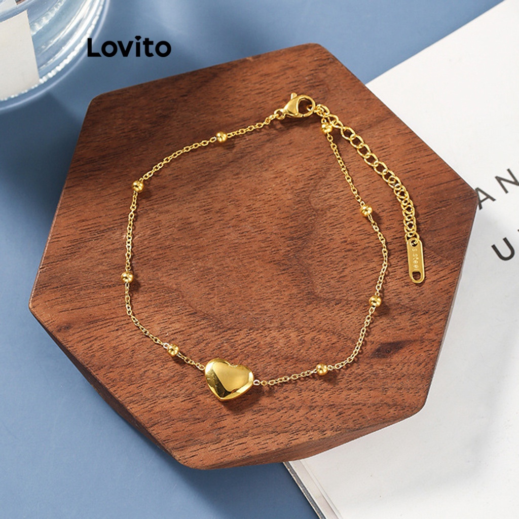 Lovito Vòng chân trái tim trơn thông thường dành cho nữ LFA01132