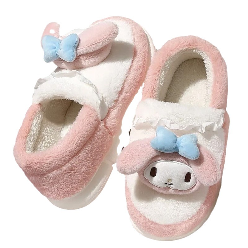 Kuromi dép bông dày-chốt nữ trong nhà dễ thương mùa đông ấm áp dày hoạt hình dép lông thú