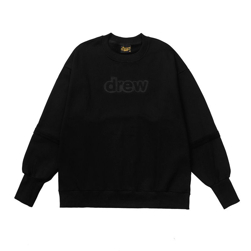 3JHW drew round neck sweater men's black embroidered letters loose American fashion brand spring and autumn niche design sense stitching top