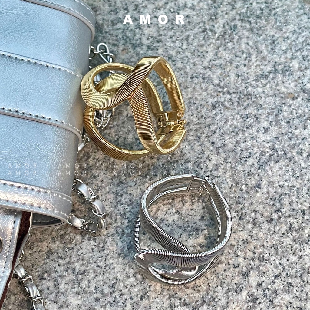 Vòng Tay Kim Loại Hai Lớp Co Giãn Điều Chỉnh Được Sang Trọng Thời Trang Cho Nam Và Nữ