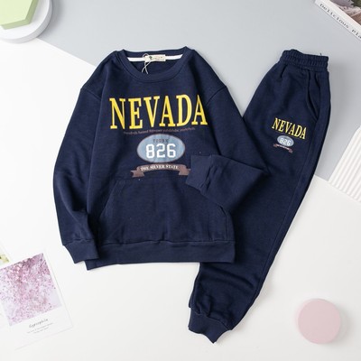 Bộ nỉ da cá bé trai, bé gái dài tay LITIBABY in chữ NEVADA Cho bạn từ 28kg - 50kg