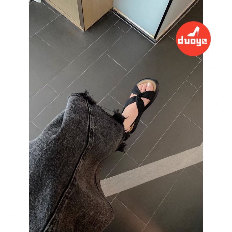 Duoya Tóc Thẳng ~   Giày Sandal Đi Biển Mùa Hè Bong Bóng Siêu Mềm Thắt Nút Chéo Đơn Giản Cho Nữ Miễn Phí Vận Chuyển