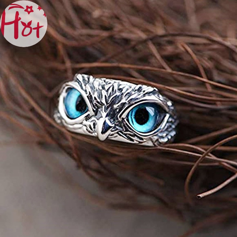 Jr Nhẫn Hình Cú Mắt Xanh Có Thể Điều Chỉnh Phong Cách vintage Cho Nam Và Nữ vn