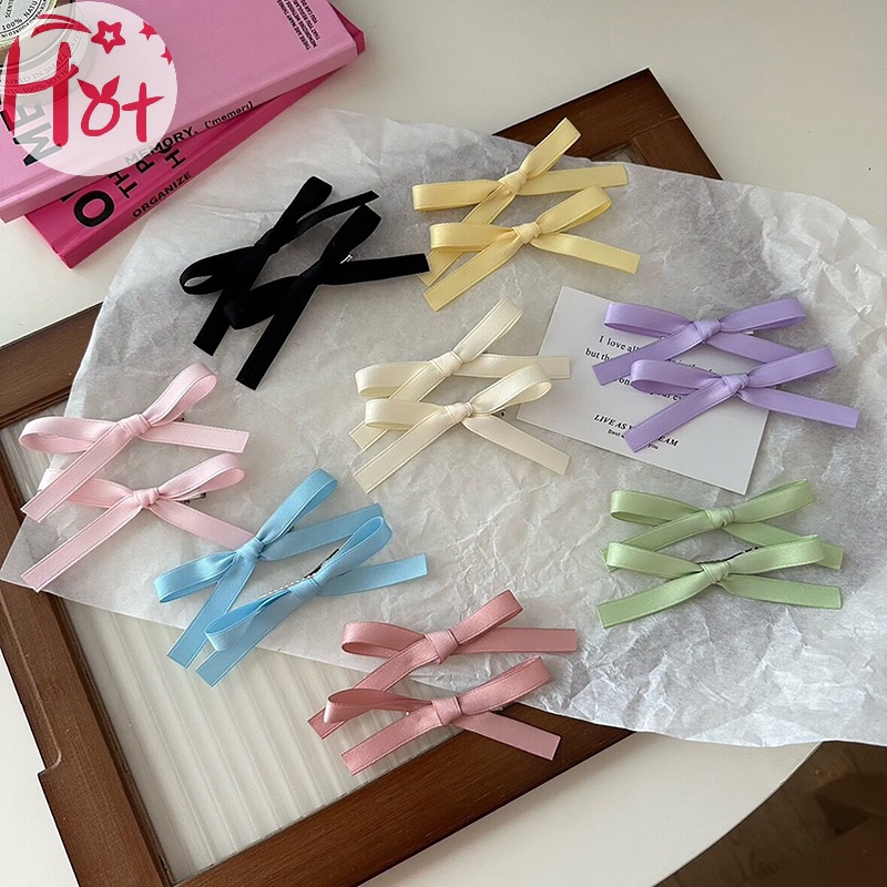 Set 2 Kẹp Tóc Hình Nơ Ruy Băng Phong Cách Hàn Quốc Cho Nữ