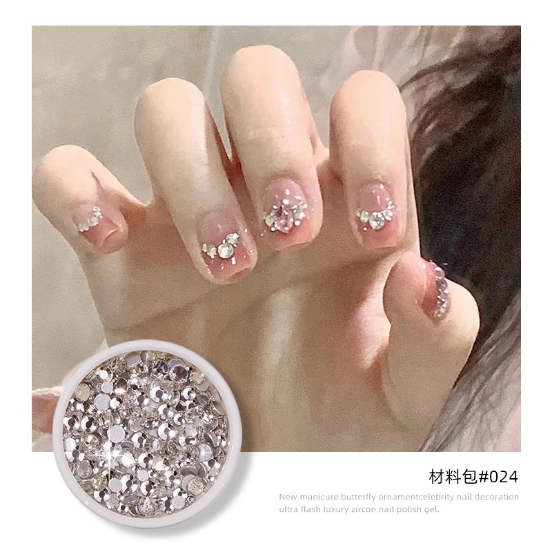 Gói Vật Liệu Kim Cương Giả Kim Cương Trắng Đáy Phẳng Hỗn Hợp Cắt Kim Cương Tròn Sáng Bóng Đa Năng Cho Cửa Hàng Bán Sỉ Móng Tay