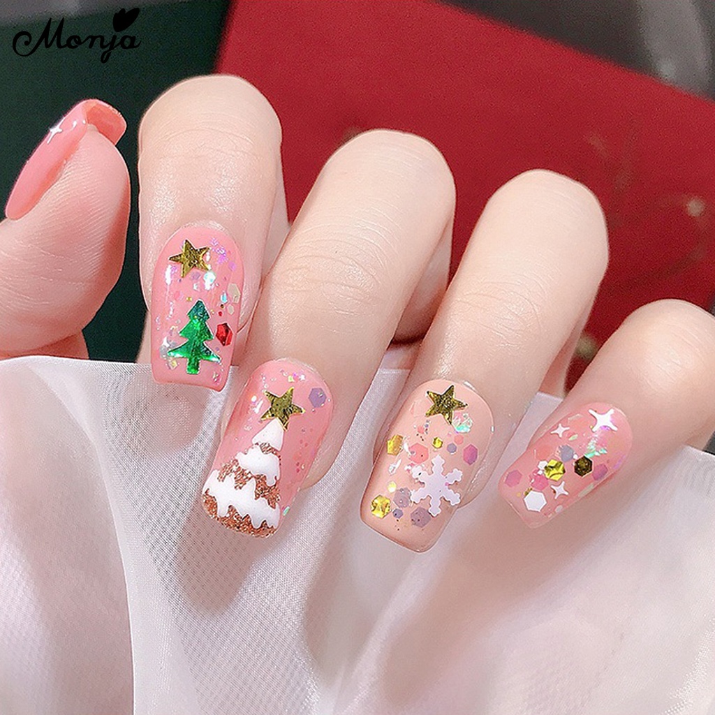 Monja Hộp Lá Nhôm 6 Ngăn Đựng Hạt Kim Sa Hình Hoa Tuyết / Trái Tim Nhiều Màu Sắc Trang Trí Móng Nghệ Thuật diy