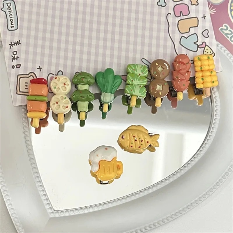 Kẹp Tóc Mái ins Vui Nhộn Dành Cho Bạn Gái Nướng Thịt Bbq dopamine