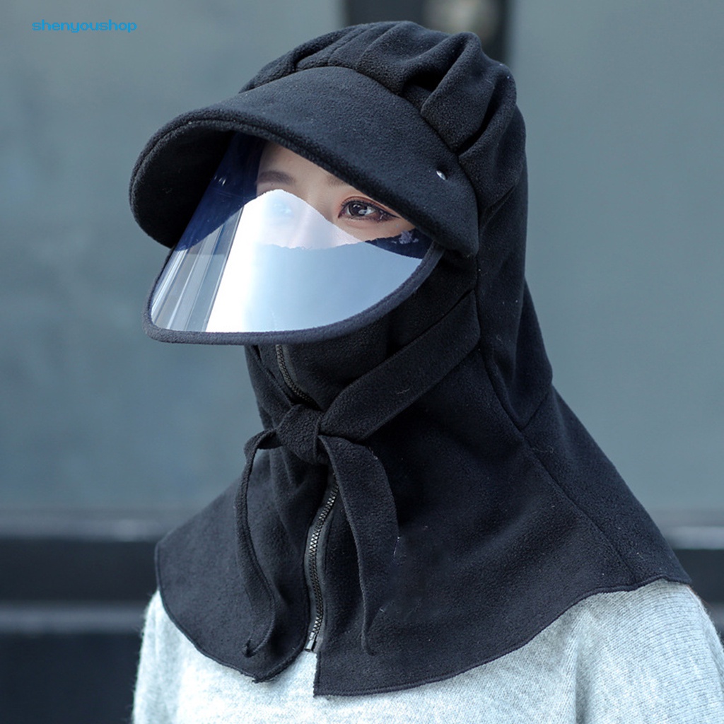 Mũ Trùm Đầu Kiêm Khăn Choàng Chống Gió Giữ Ấm Mùa Đông Có Khóa Kéo Cho unisex