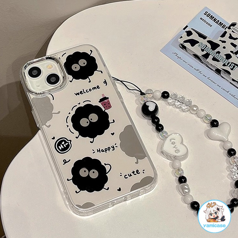 Ốp Điện Thoại Tráng Gương Họa Tiết Dễ Thương Kèm Dây Đeo Cho iphone 11 14 15 12 13 pro max xr xs