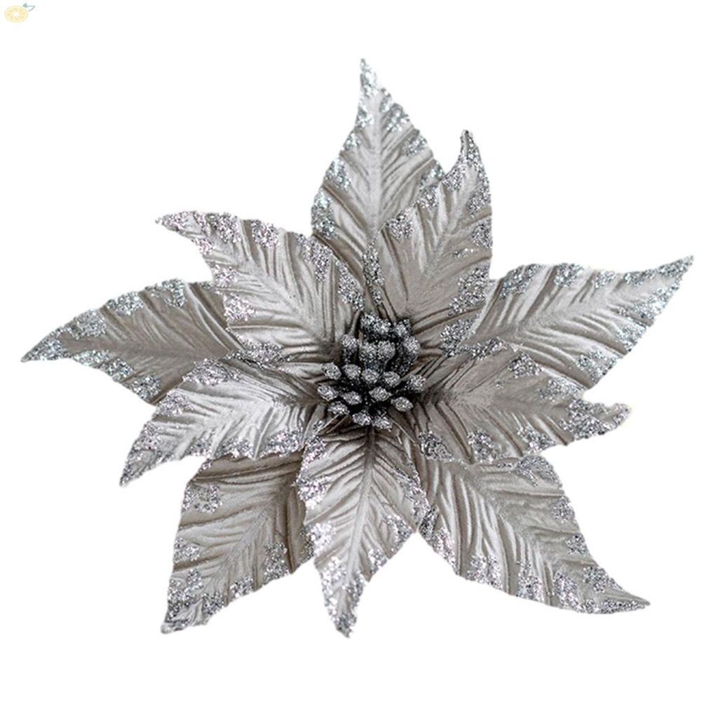 Christmas Flower Decor Glitter Plastic Poinsettia Christmas Tree Decoration