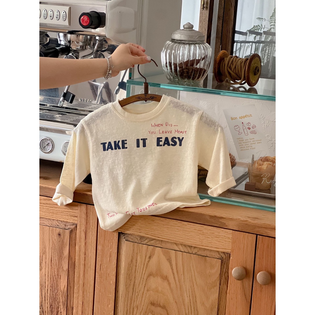 Áo Thun Dài Tay Cho Bé In Chữ Kiểu Cách Hàn Quốc, Áo Phông Thu Đông Chất Cotton Mịn Cho Bé Từ 10-27kg