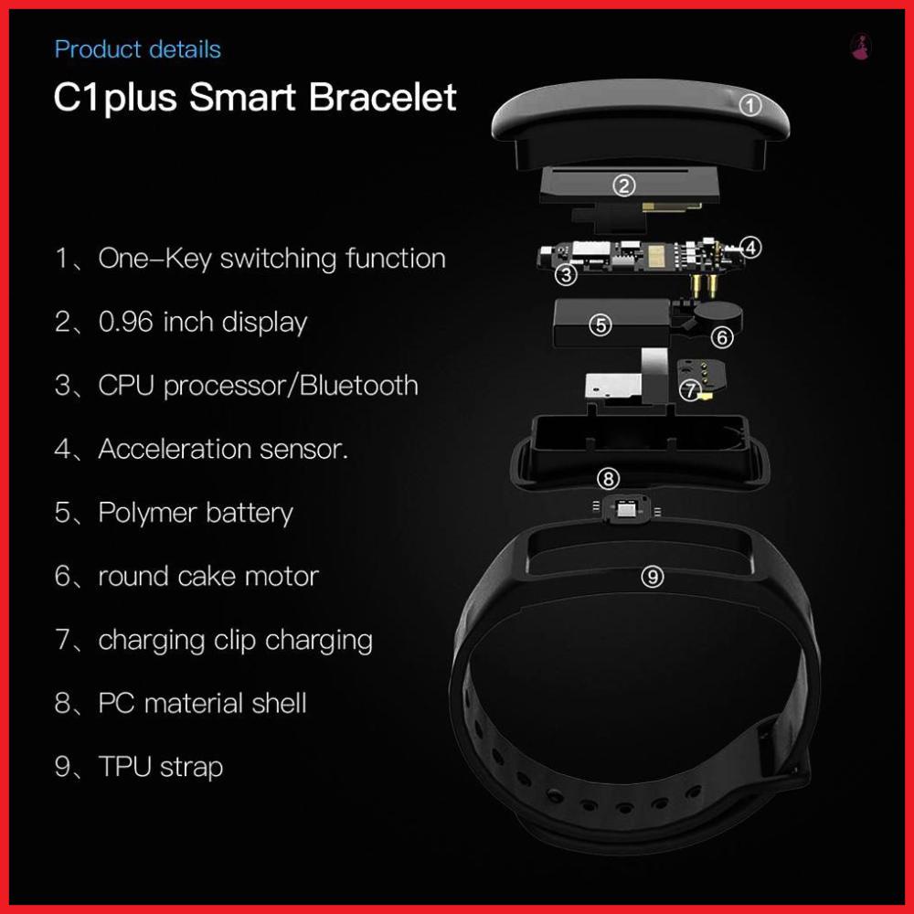 Bộ Vòng Tay Thể Thao Thông Minh c1plus Màn Hình Màu Chống Nước bluetooth Đo Nhịp Tim Huyết Áp c1plus Tiếng Anh - Khóa Cài