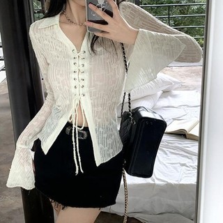 Áo ren tay dài ống loe ôm eo thời trang dành cho nữ