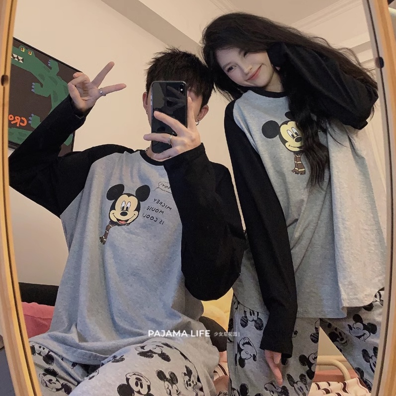 Fds Bộ Áo Tay Dài In Hình mickey + Quần Dài Thời Trang Thu Đông Phong Cách Hàn Quốc