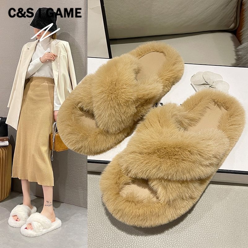 C＆S  Dép bông Dép Lông Phủ Lông Dày Đế Cao 2cm Dễ Thương Thời Trang Mùa Thu ĐôngFMR23A0BIX 42Z231018