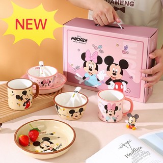 Graby2024 Bộ đồ ăn bằng gốm Disney Bát đĩa Bộ thìa cốc Bát cơm Đĩa rau quả Đĩa bánh Đĩa sữa Cốc cà phê Cốc nước Hộp quà tặng Bộ đồ ăn gốm gia dụng