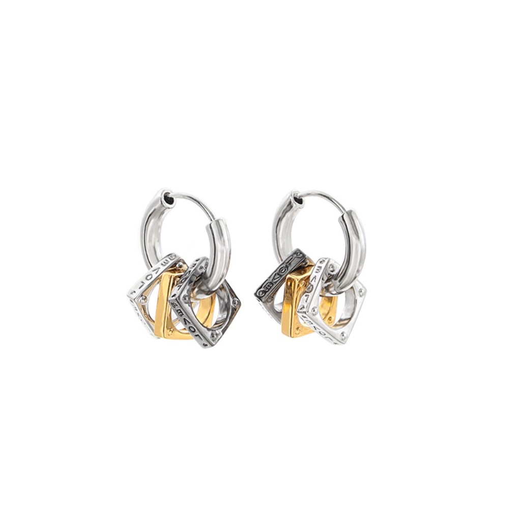 Bông Tai Ba Vòng Bằng Thép Titan Màu Tương Phản Thời Trang unisex y2k