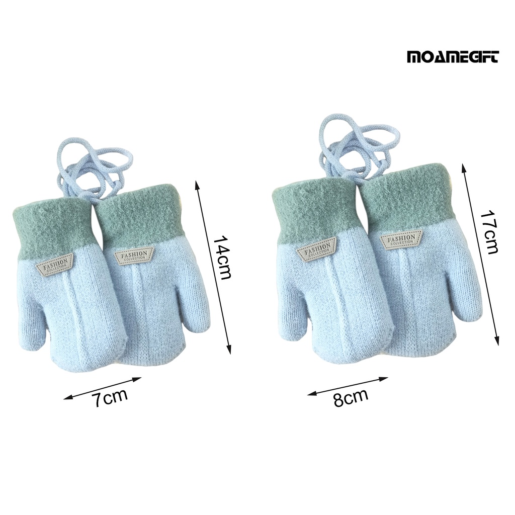 1 Cặp Găng Tay Mùa Đông  Dây Thừng Lông Cừu Dày Dặn Màu Trơn In logo Chữ Có Dây Treo Cho Bé