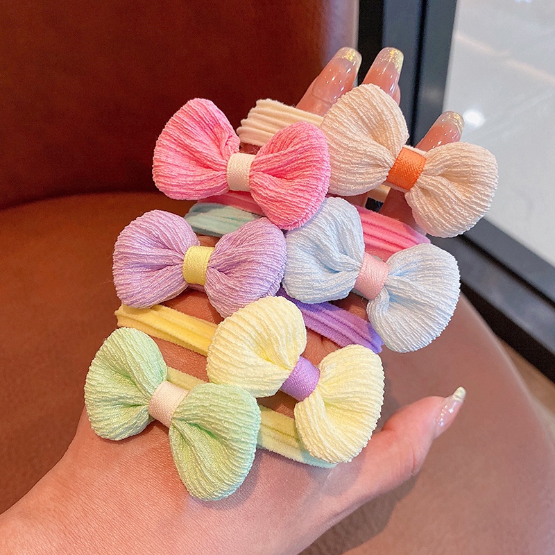 Combo 6 cột tóc vải đính hoa nơ xốp màu nhạt phong cách ngày hè CB11